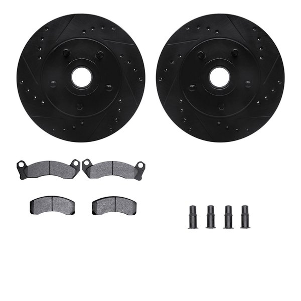 Dynamic Friction Co 8212-56012, Rotors-Drilled, Slotted-BLK w/Heavy Duty Brake Pads incl. Hardware, SLVGeospec Coat,  8212-56012